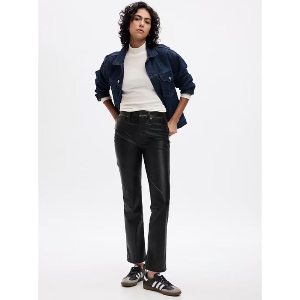Gap Vintage Slim High Rise Vegan Leather Black Pants Ankle Length Flattering 2P
